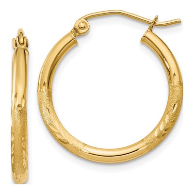 14K Yellow Gold 20mm Diamond-Cut Hoop Earrings
