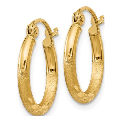 14K Yellow Gold 15mm Diamond-Cut Hoop Earrings – view 3