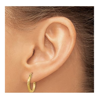 14K Yellow Gold 15mm Diamond-Cut Hoop Earrings – view 4