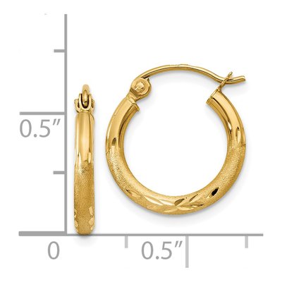 14K Yellow Gold 15mm Diamond-Cut Hoop Earrings – view 5