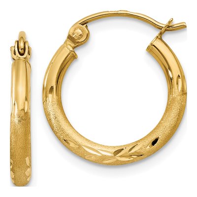 14K Yellow Gold 15mm Diamond-Cut Hoop Earrings