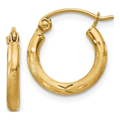 14K Yellow Gold 13mm Diamond-Cut Hoop Earrings