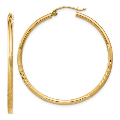 14K Yellow Gold 40mm Diamond-Cut Tube Hoop Earrings