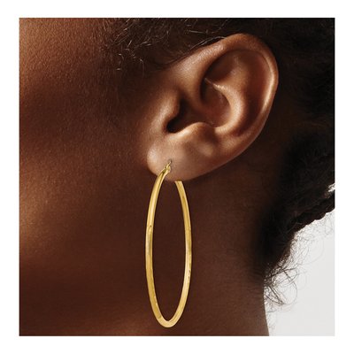 14K Yellow Gold 50mm Diamond-Cut Hoop Earrings – view 3