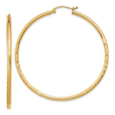 14K Yellow Gold 50mm Diamond-Cut Hoop Earrings