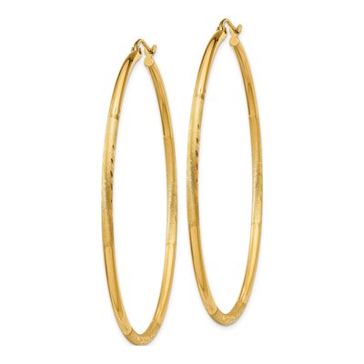 14K Yellow Gold 55mm Diamond-Cut Tube Hoop Earrings – view 2