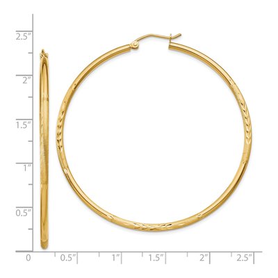 14K Yellow Gold 55mm Diamond-Cut Tube Hoop Earrings – view 4
