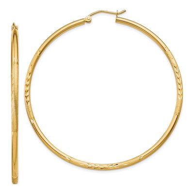 14K Yellow Gold 55mm Diamond-Cut Tube Hoop Earrings