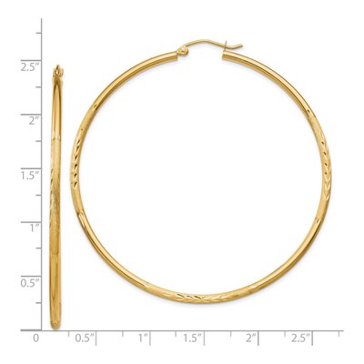 14K Yellow Gold 60mm Diamond-Cut Tube Hoop Earrings – view 5