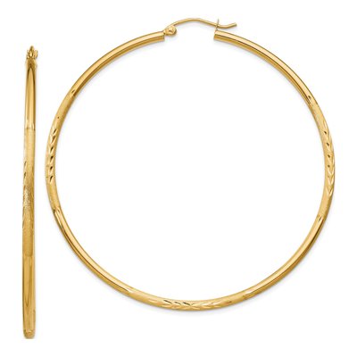 14K Yellow Gold 60mm Diamond-Cut Tube Hoop Earrings