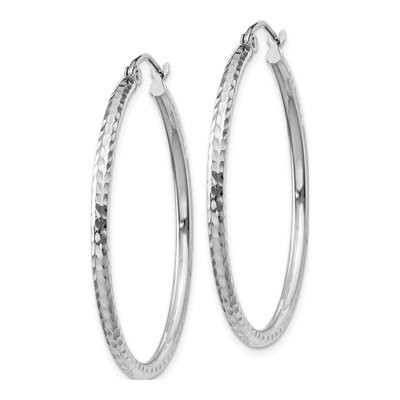 14K White Gold 35mm Diamond-Cut Round Tube Hoop Earrings – view 3