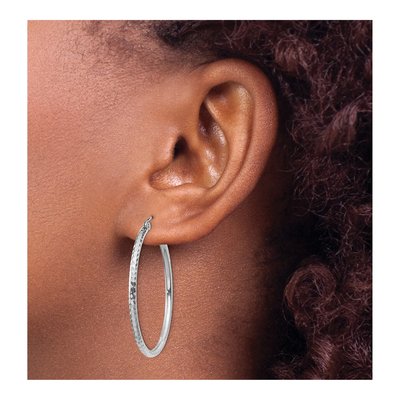 14K White Gold 35mm Diamond-Cut Round Tube Hoop Earrings – view 4