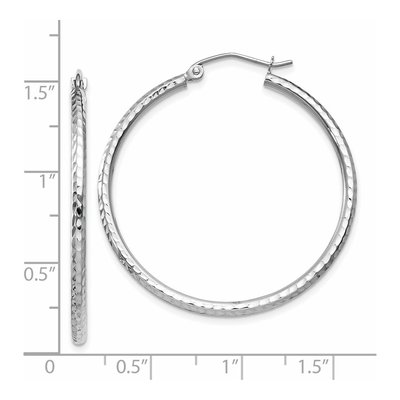 14K White Gold 35mm Diamond-Cut Round Tube Hoop Earrings – view 5