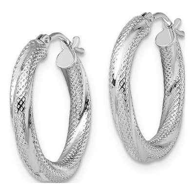 10K White Gold 20mm Textured Hoop Earrings – view 3