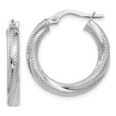 10K White Gold 20mm Textured Hoop Earrings