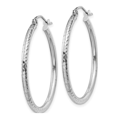 14K White Gold 30mm Diamond-Cut Tube Hoop Earrings – view 3