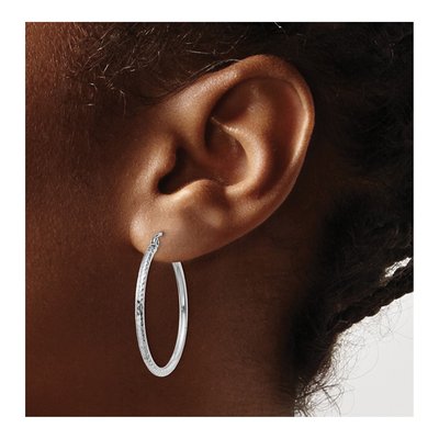 14K White Gold 30mm Diamond-Cut Tube Hoop Earrings – view 4