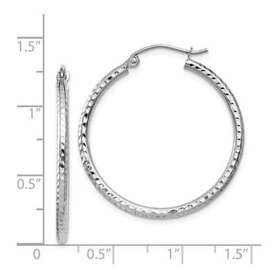 14K White Gold 30mm Diamond-Cut Tube Hoop Earrings – view 5