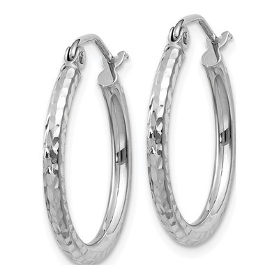 14K White Gold 20mm Diamond-Cut Hoop Earrings – view 3