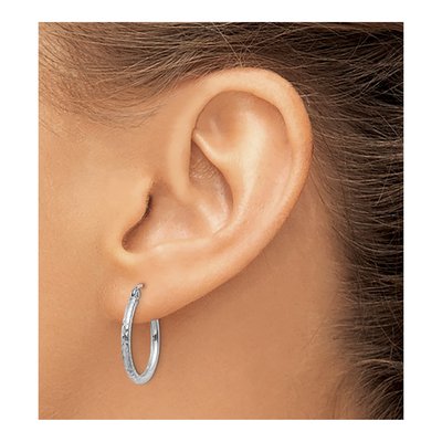 14K White Gold 20mm Diamond-Cut Hoop Earrings – view 4