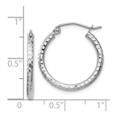 14K White Gold 20mm Diamond-Cut Hoop Earrings – view 5
