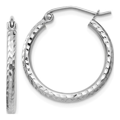14K White Gold 20mm Diamond-Cut Hoop Earrings