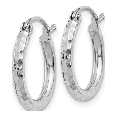 14K White Gold 15mm Diamond-Cut Round Tube Hoop Earrings – view 3