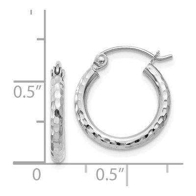 14K White Gold 15mm Diamond-Cut Round Tube Hoop Earrings – view 5