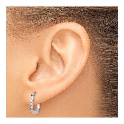 14K White Gold 13mm Diamond-Cut Hoop Earrings – view 4