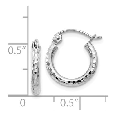 14K White Gold 13mm Diamond-Cut Hoop Earrings – view 5