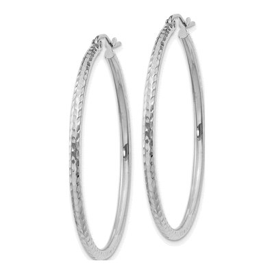 14K White Gold 40mm Diamond-Cut Round Tube Hoop Earrings – view 3