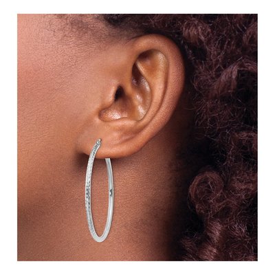 14K White Gold 40mm Diamond-Cut Round Tube Hoop Earrings – view 4