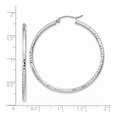 14K White Gold 40mm Diamond-Cut Round Tube Hoop Earrings – view 5