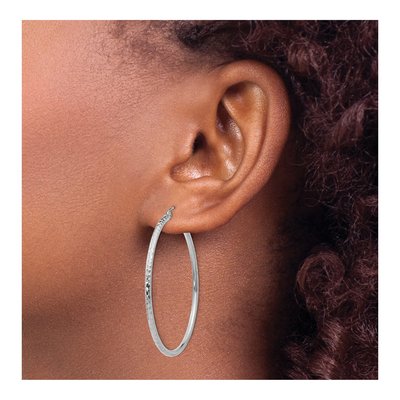 14K White Gold 45mm Diamond-Cut Round Tube Hoop Earrings – view 4