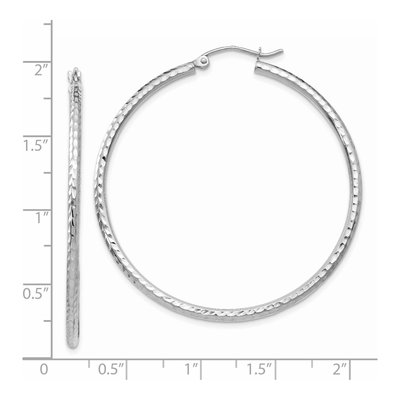 14K White Gold 45mm Diamond-Cut Round Tube Hoop Earrings – view 5