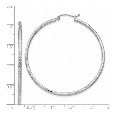 14K White Gold 50mm Diamond-Cut Round Tube Hoop Earrings – view 5
