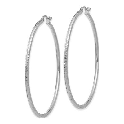 14K White Gold 55mm Diamond-Cut Tube Hoop Earrings – view 3