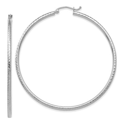 14K White Gold 55mm Diamond-Cut Tube Hoop Earrings