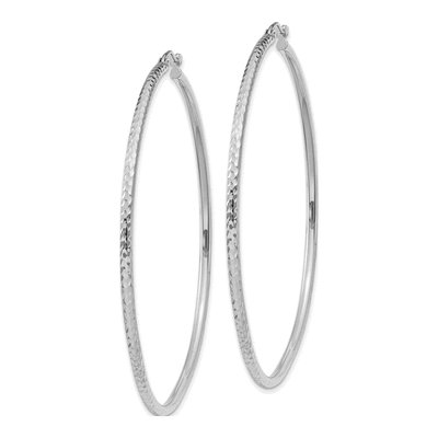 14K White Gold 60mm Diamond-Cut Hoop Earrings – view 3