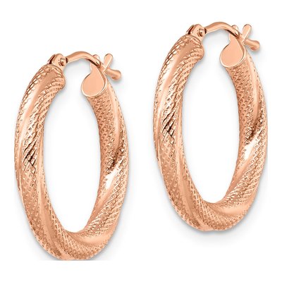 10K Rose Gold 20mm Textured Hoop Earrings – view 3
