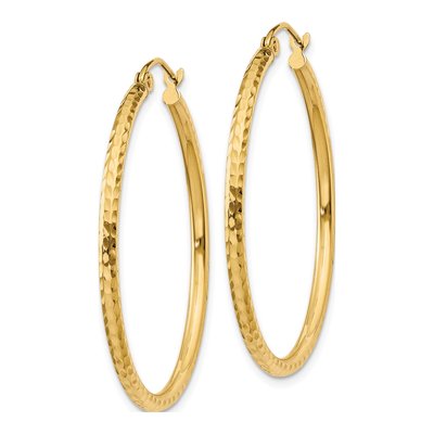 14K Yellow Gold 35mm Diamond-Cut Hoop Earrings – view 3
