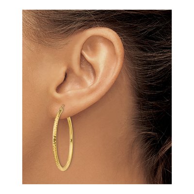 14K Yellow Gold 35mm Diamond-Cut Hoop Earrings – view 4
