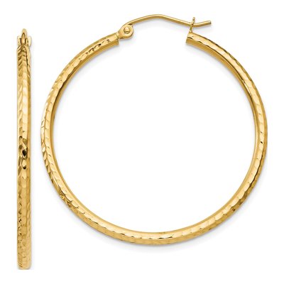 14K Yellow Gold 35mm Diamond-Cut Hoop Earrings