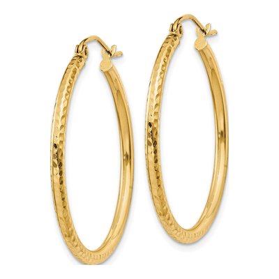 14K Yellow Gold 30mm Diamond-Cut Round Tube Hoop Earrings – view 3