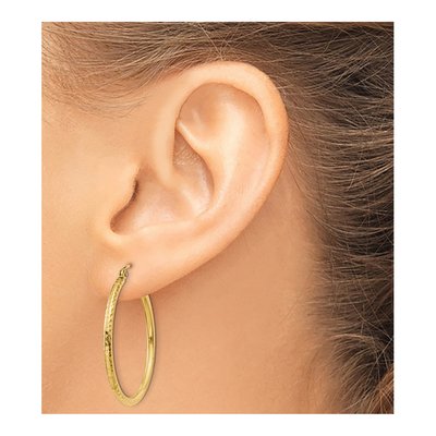 14K Yellow Gold 30mm Diamond-Cut Round Tube Hoop Earrings – view 4