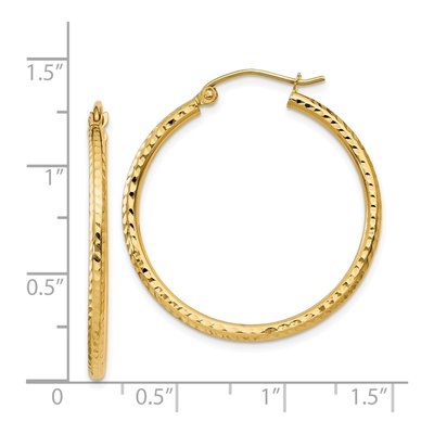 14K Yellow Gold 30mm Diamond-Cut Round Tube Hoop Earrings – view 5