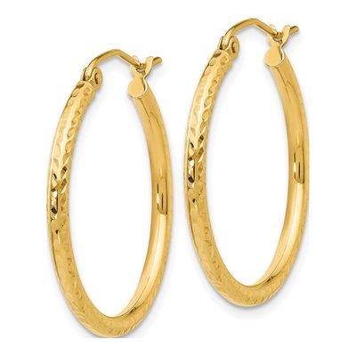 14K Yellow Gold 25mm Diamond-Cut Round Tube Hoop Earrings – view 3