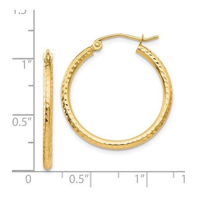 14K Yellow Gold 25mm Diamond-Cut Round Tube Hoop Earrings – view 5