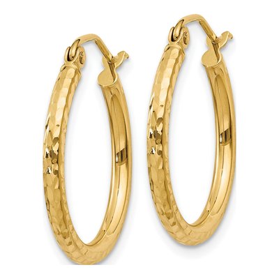 14K Yellow Gold 20mm Diamond-Cut Hoop Earrings – view 3