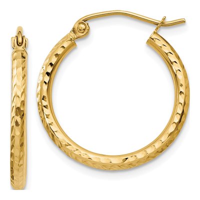 14K Yellow Gold 20mm Diamond-Cut Hoop Earrings